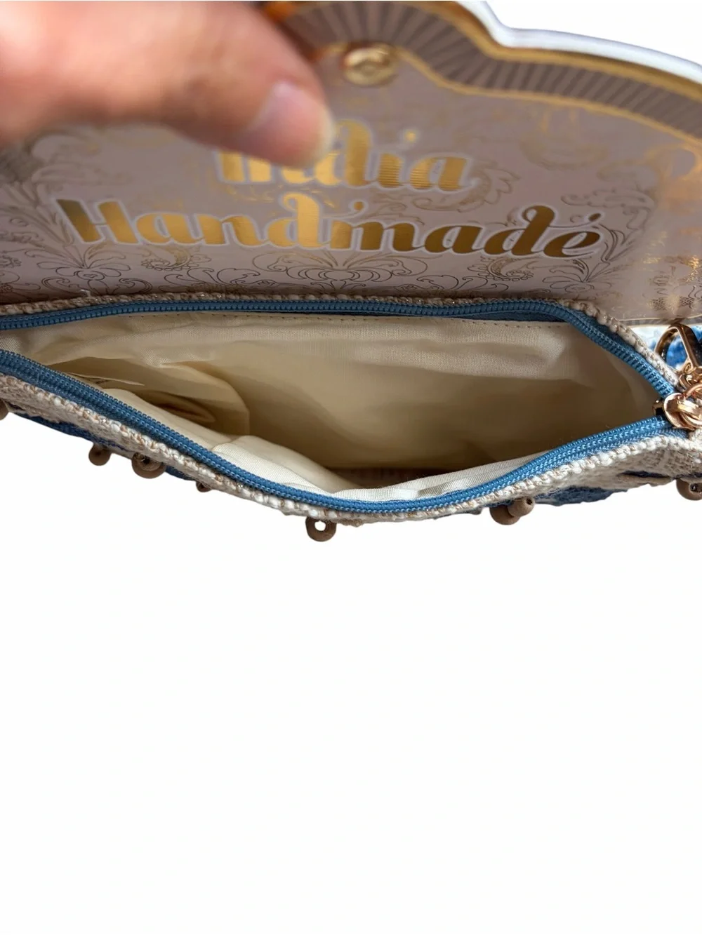 Handmade Blue Embroidered Palm Wristlet Cosmetic Bag